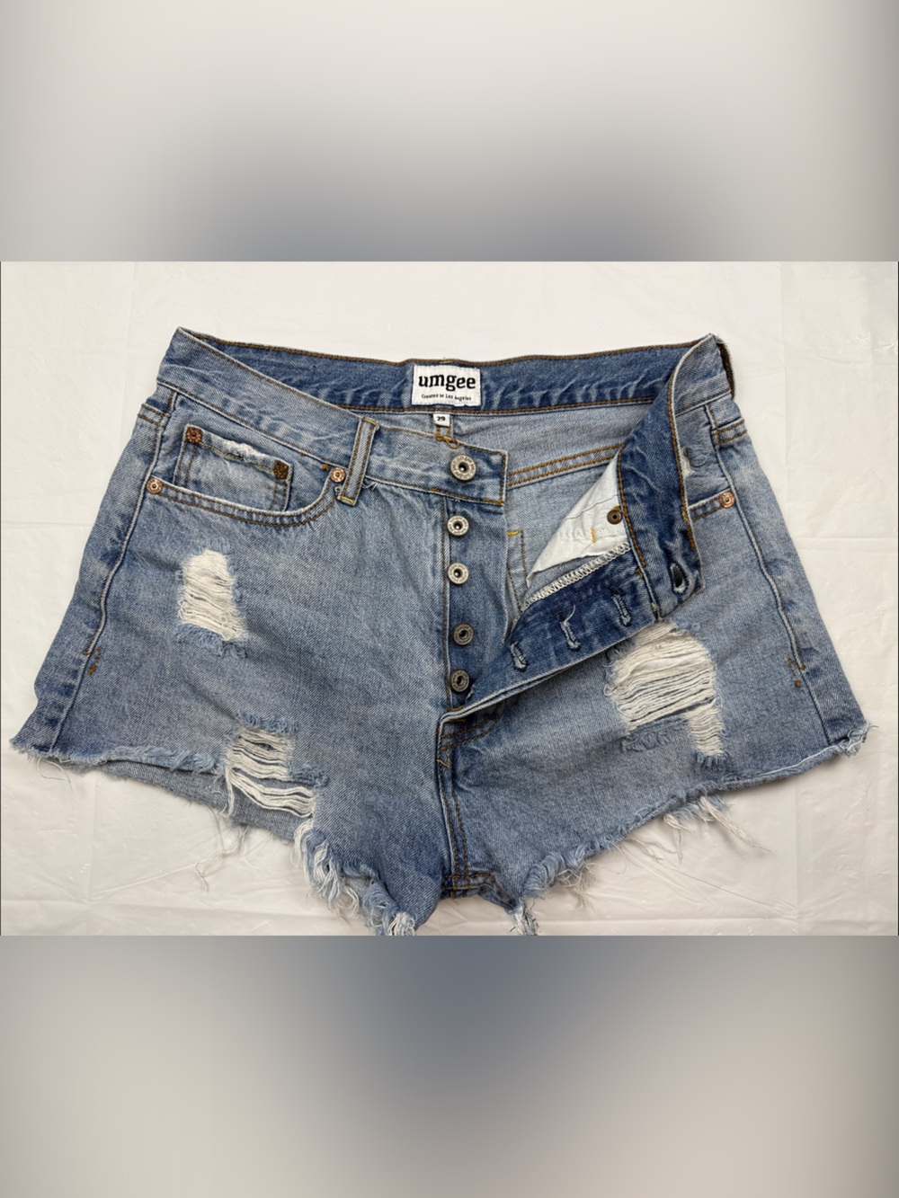 Umgee Size 8 ShortsExposed Button Fly, High Rise,Boho Festival Core, Distressed